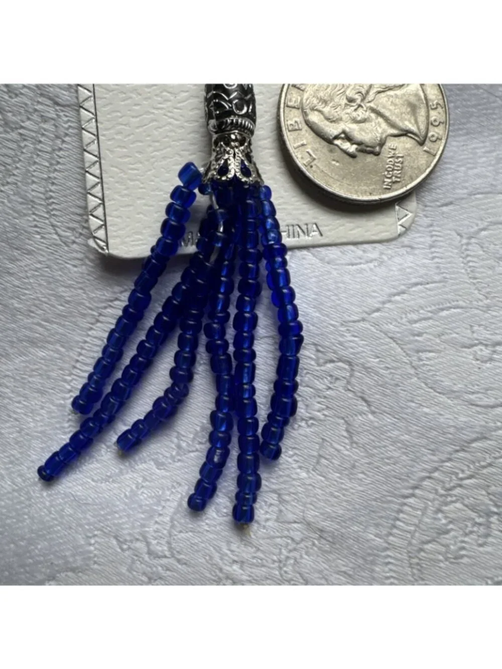 NEW Silvertone Blue Evil Eye Heart Keychain Blessing Protection Tassel Beads